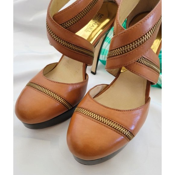 Michael Kors Brown Leather Platform Stilettos Size 9 - Picture 7 of 14